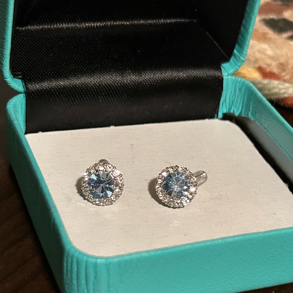 Blue and sterling silver studded earrings